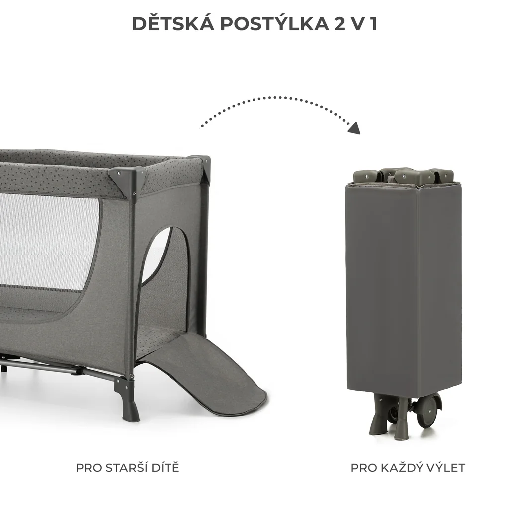 KINDERKRAFT Postieľka cestovná Joy 2 Dark grey 1×1 ks, cestovná postieľka