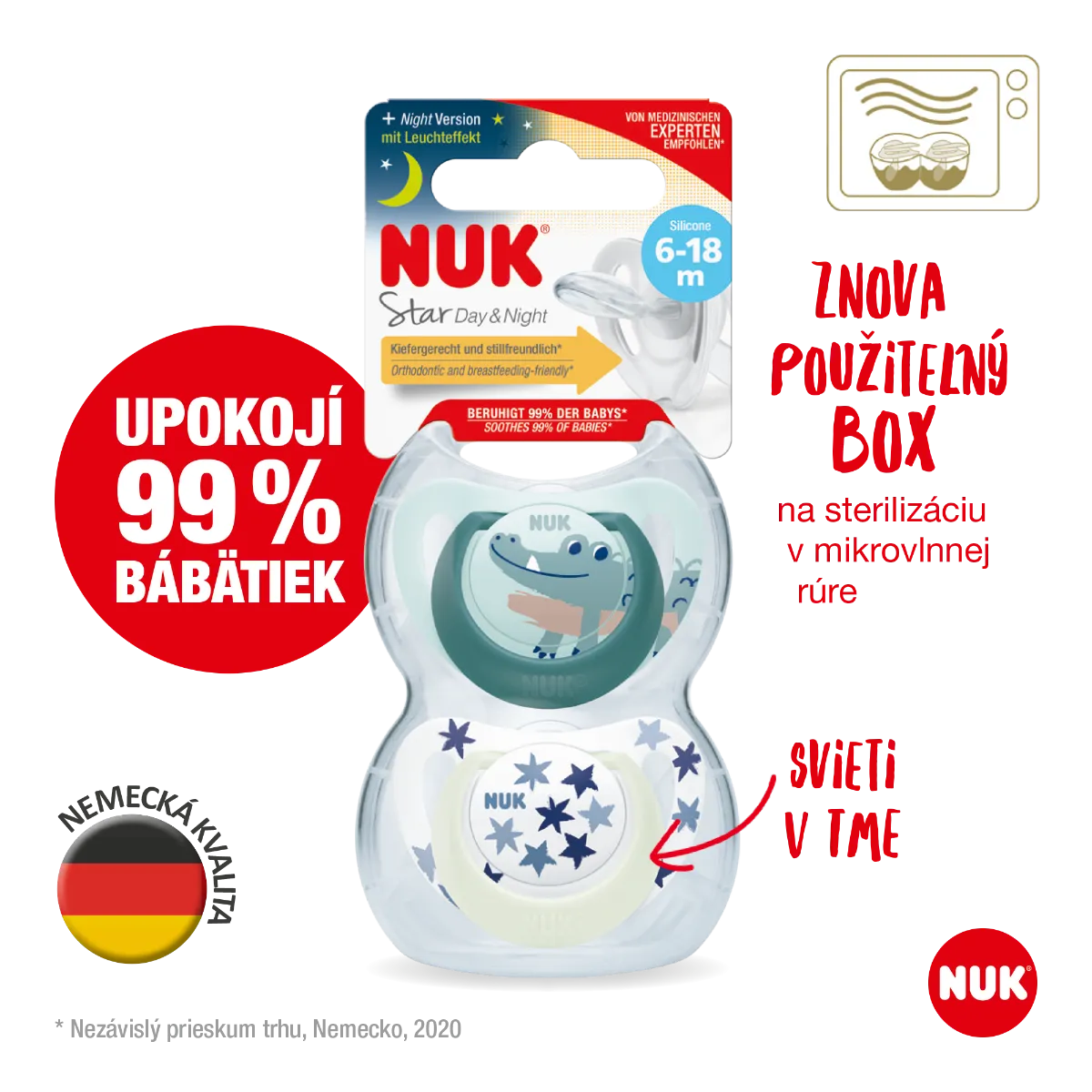 NUK CUMLIK STAR DEN & NOC 6-18M 2KS 1×2 ks, cumlík 6-18m