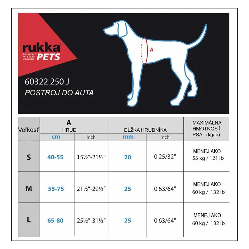 Bezpečnostný postroj do auta pre psa Rukka, Varianta: M 