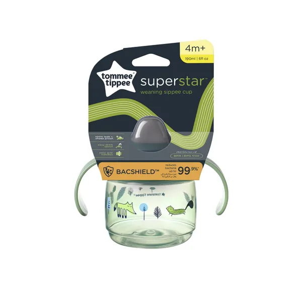 Tommee Tippee Superstar netečúci hrnček, 190 ml, 4m+, zelený 1×1 ks, netečúci hrnček