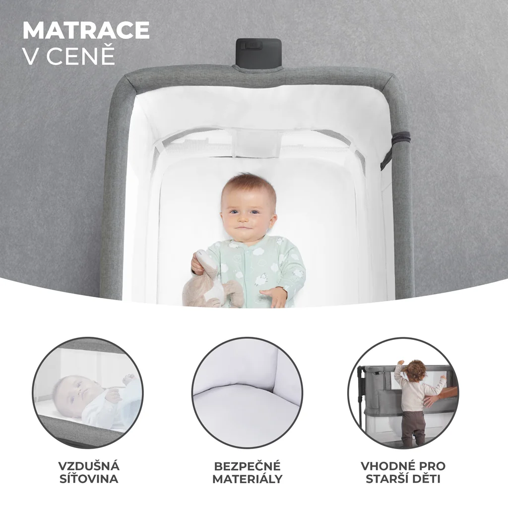 KINDERKRAFT Postieľka detská polohovateľná Neste grow Grey Melange 1×1 ks, polohovateľná postieľka