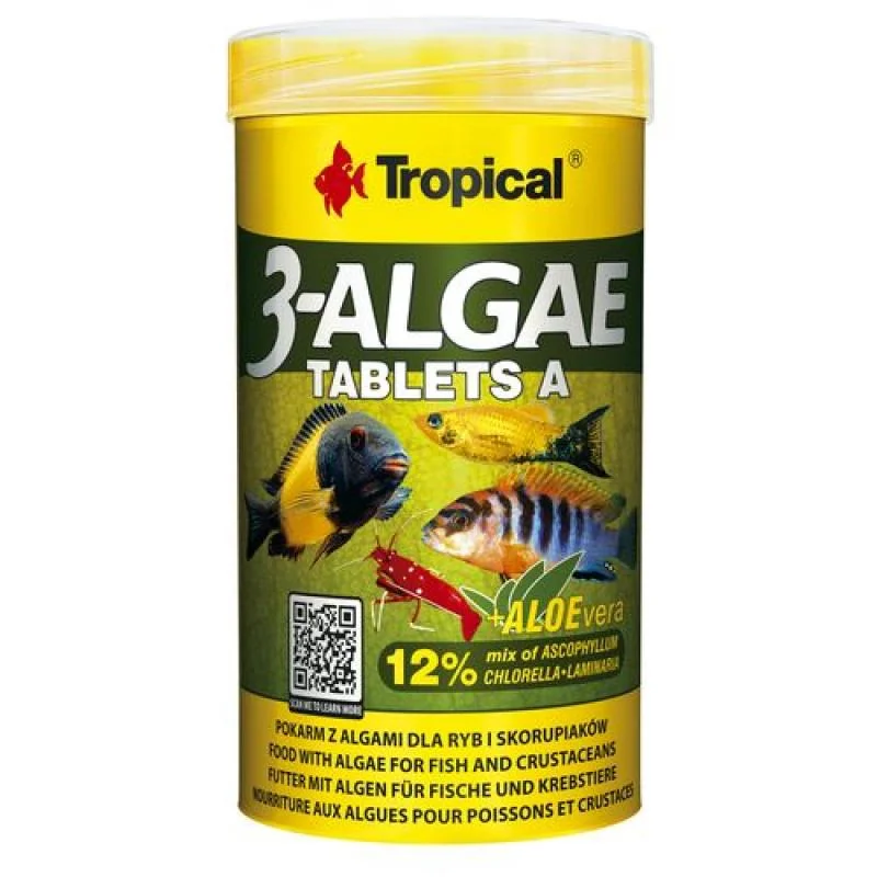 TROPICAL 3-Algae Tablets A 250ml/150g 340ks tabletové krmivo s riasami pre sladkovodné a morské ryby 