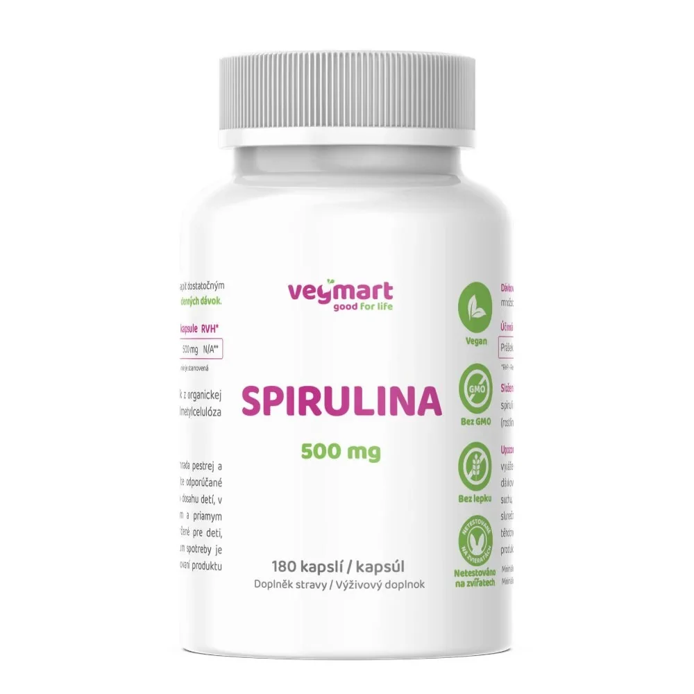 Vegmart Spirulina 500 mg, 180 kapsúl 