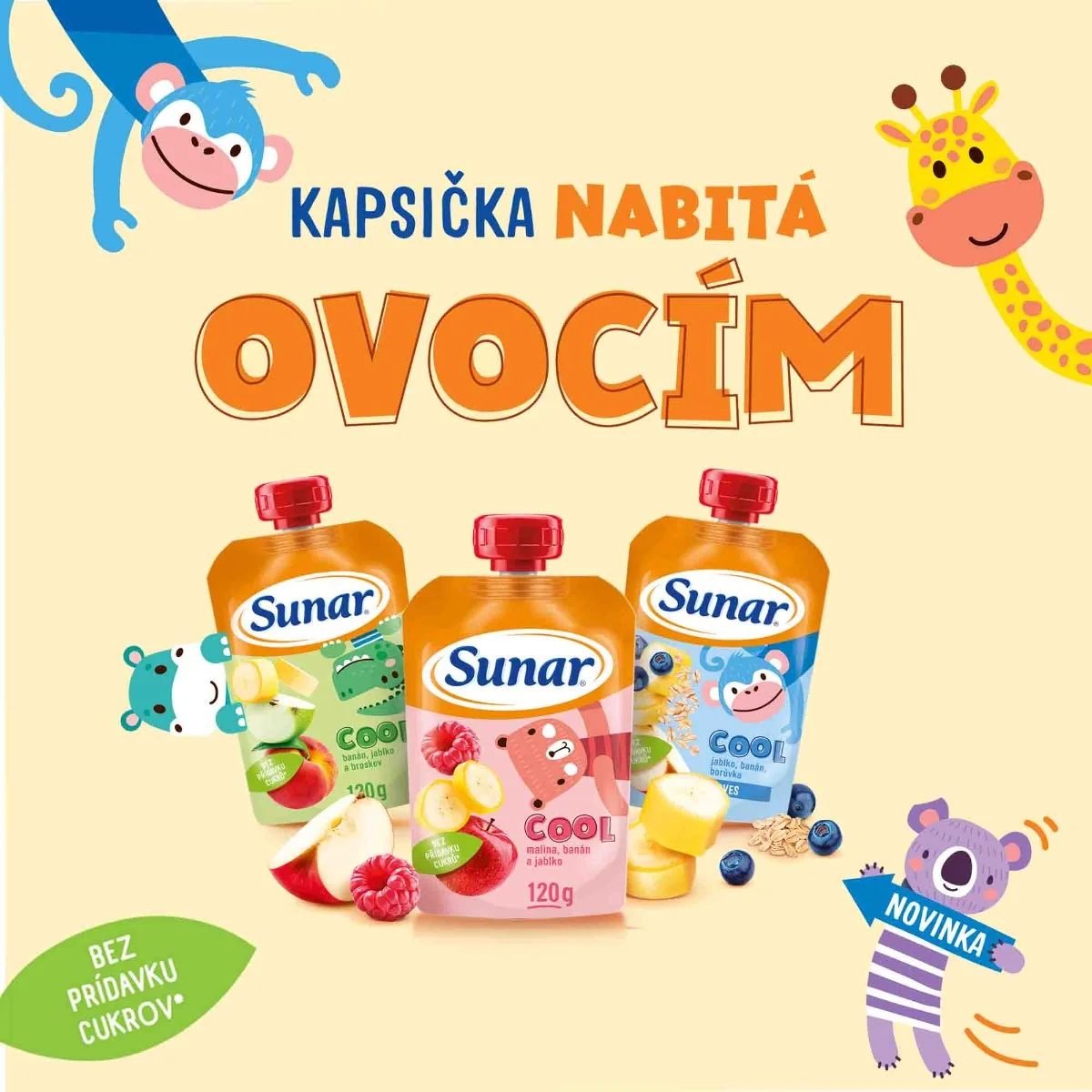 Sunar COOL ovocie Malina, Banán, Jablko 1×120 g, Malina, Banán, Jablko, 12m+