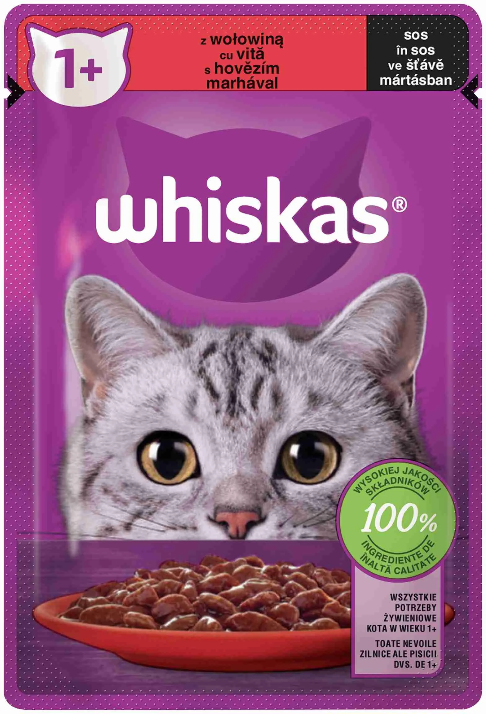 WHISKAS Kapsička s hovädzím v šťave 85g 1×85g, kapsička pre mačky