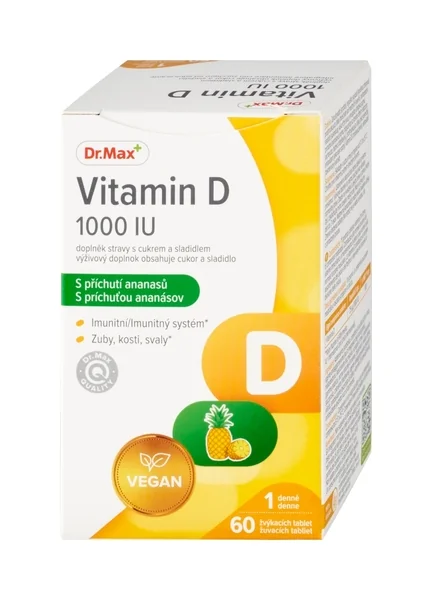 Dr. Max Vitamin D 1000 IU 1×60 ks, žuvacie tbl s príchuťou ananásov