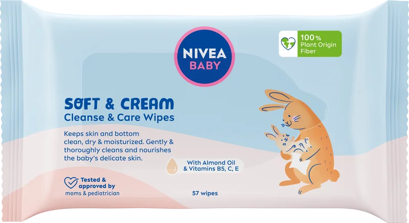 Nivea Baby Čistiace a ošetrujúce 
obrúsky Soft & Cream.