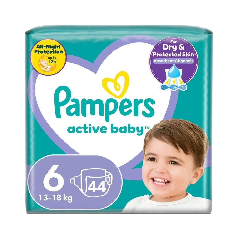 PAMPERS active baby Maxi Pack 6 ExtraLarge 1×44 ks, veľkosť 6, detské plienky