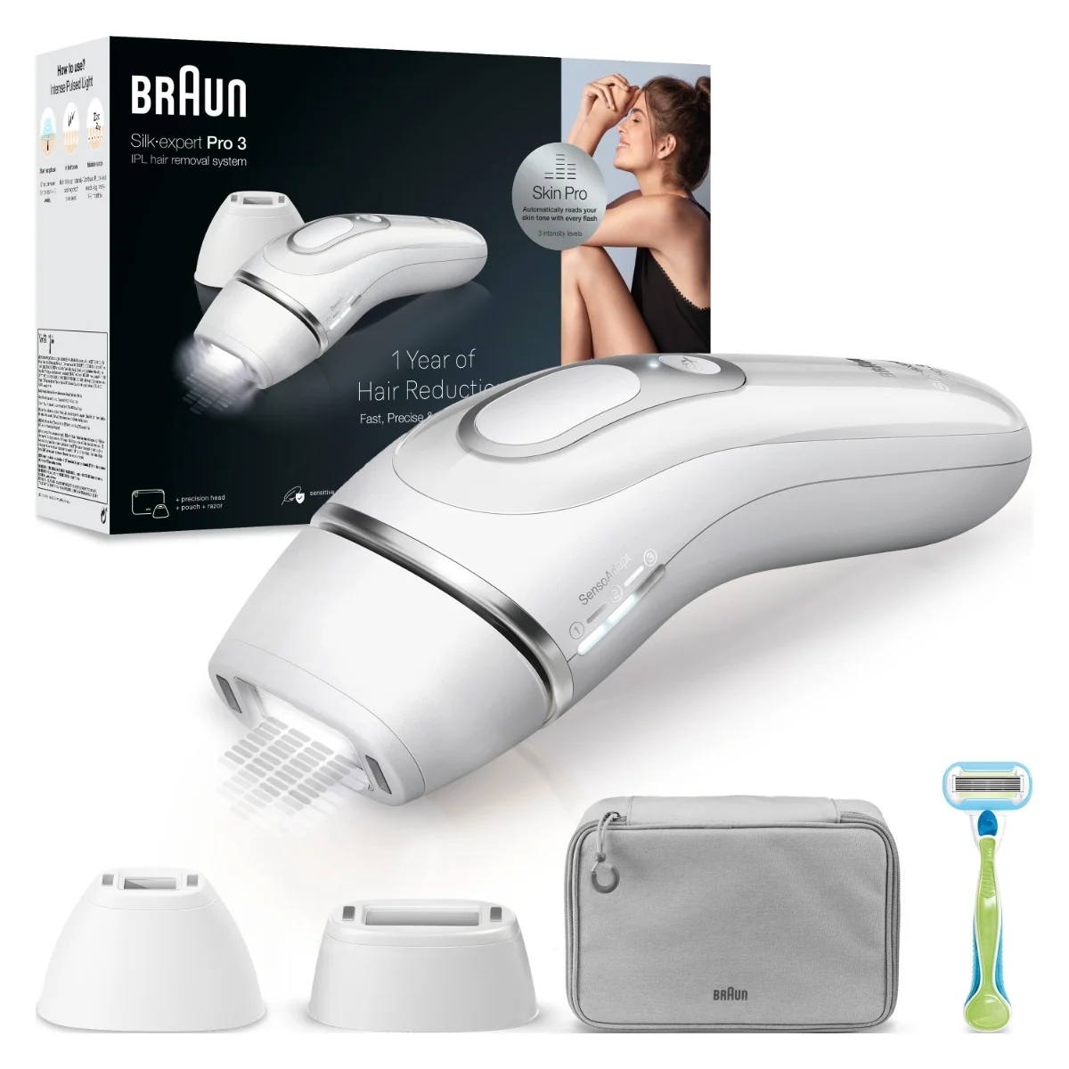 Braun IPL Silk·expert Pro 3, Odstraňovanie Chĺpkov v Pohodlí Domova, S Puzdro, 2 Hlavice, PL3122