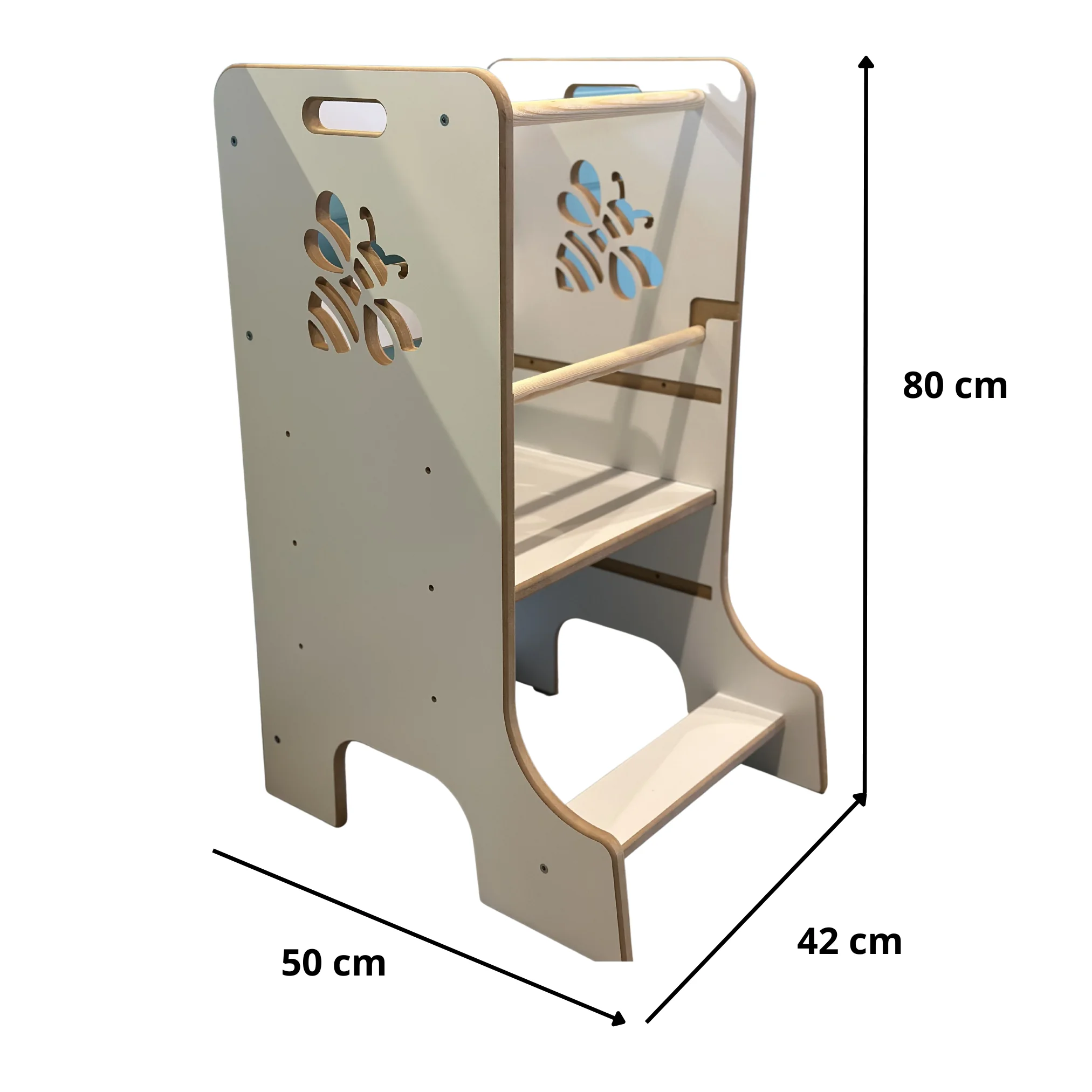 Učiaca veža montessori motív včielka biela s protišmykovou podložkou 