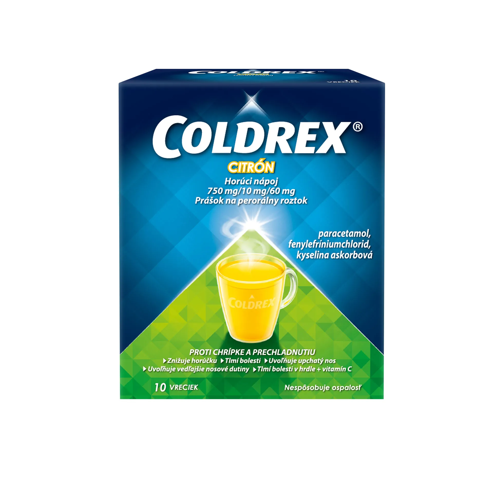 COLDREX Horúci nápoj Citrón, 10 vreciek 1×10 ks, liek proti chrípke a prechladnutiu