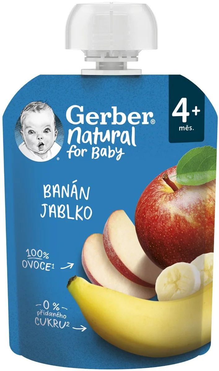 Gerber Natural Kapsička Banán a jablko; ovocná desiata (od ukonč. 4. mesiaca)