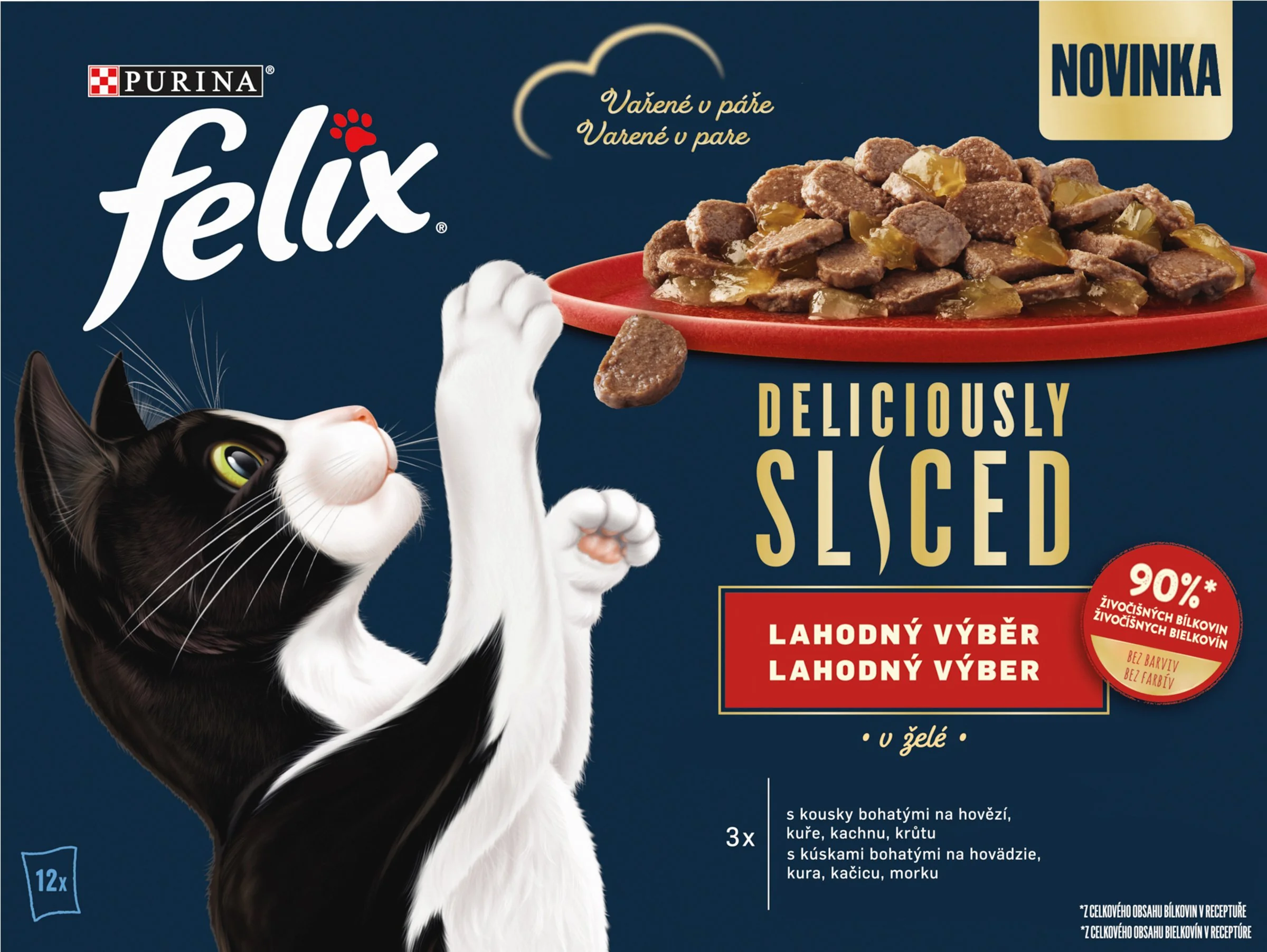 FELIX Deliciously sliced Multipack 4(12x80g) hovädzie/kura/kačica/morka v želé