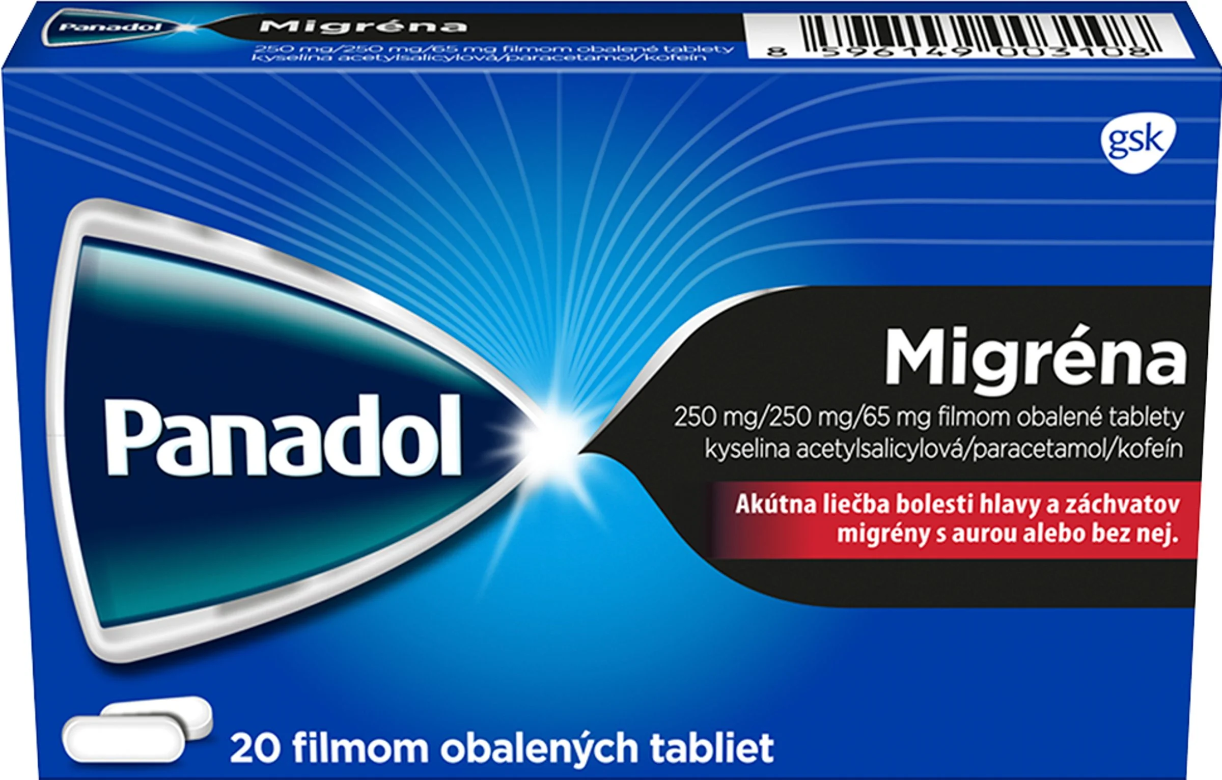 Panadol Migréna flm 20x250m 1x20 tbl, liek proti bolesti