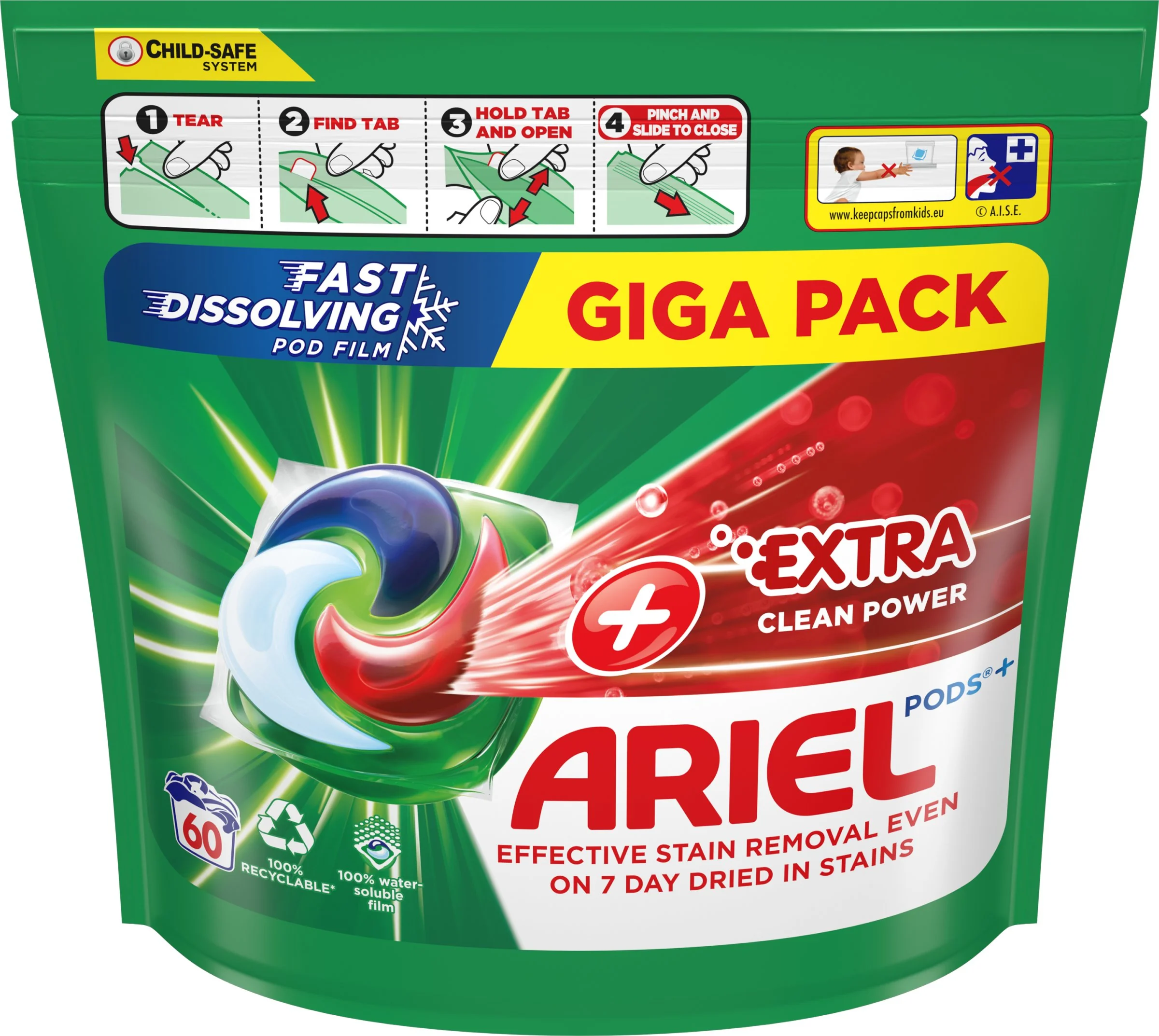 Ariel All-in-1 PODS Extra clean, Gélové Kapsuly Na Pranie, 60 Praní