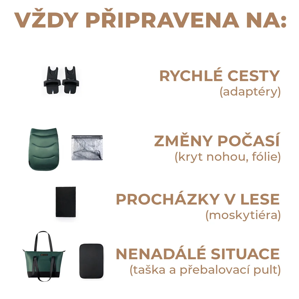 KINDERKRAFT Kočík kombinovaný 2v1 Prime 2 Green 1×1 ks, kombinovaný kočík