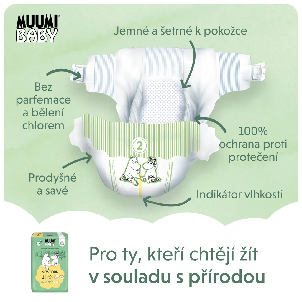 Muumi Baby 2 Newborn 3-6 kg, eko plienky 1×58ks, EKO plienky