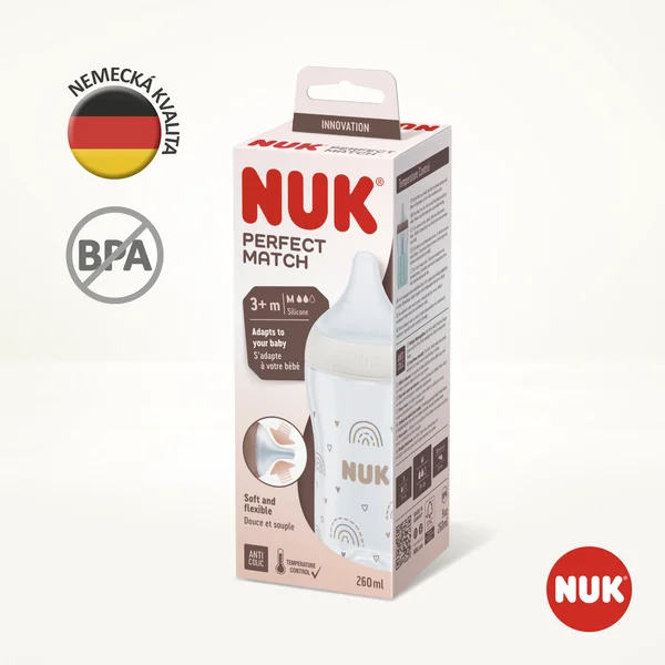 NUK Perfect Match flaša s kontrolou teploty 260 ml 1×1 ks, dojčenská fľaša