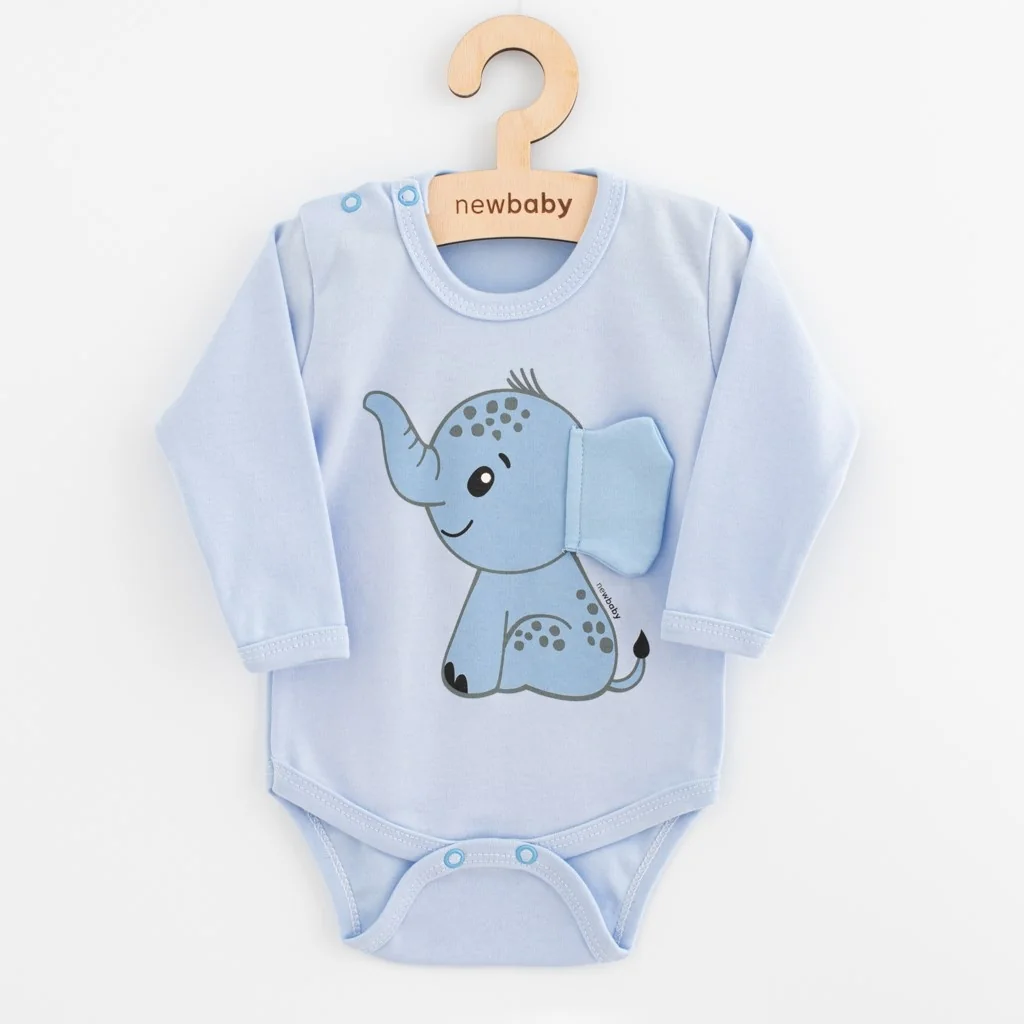 Dojčenské body s dlhým rukávom New Baby Happy Elephant blue 74 (6-9m), 20C56450