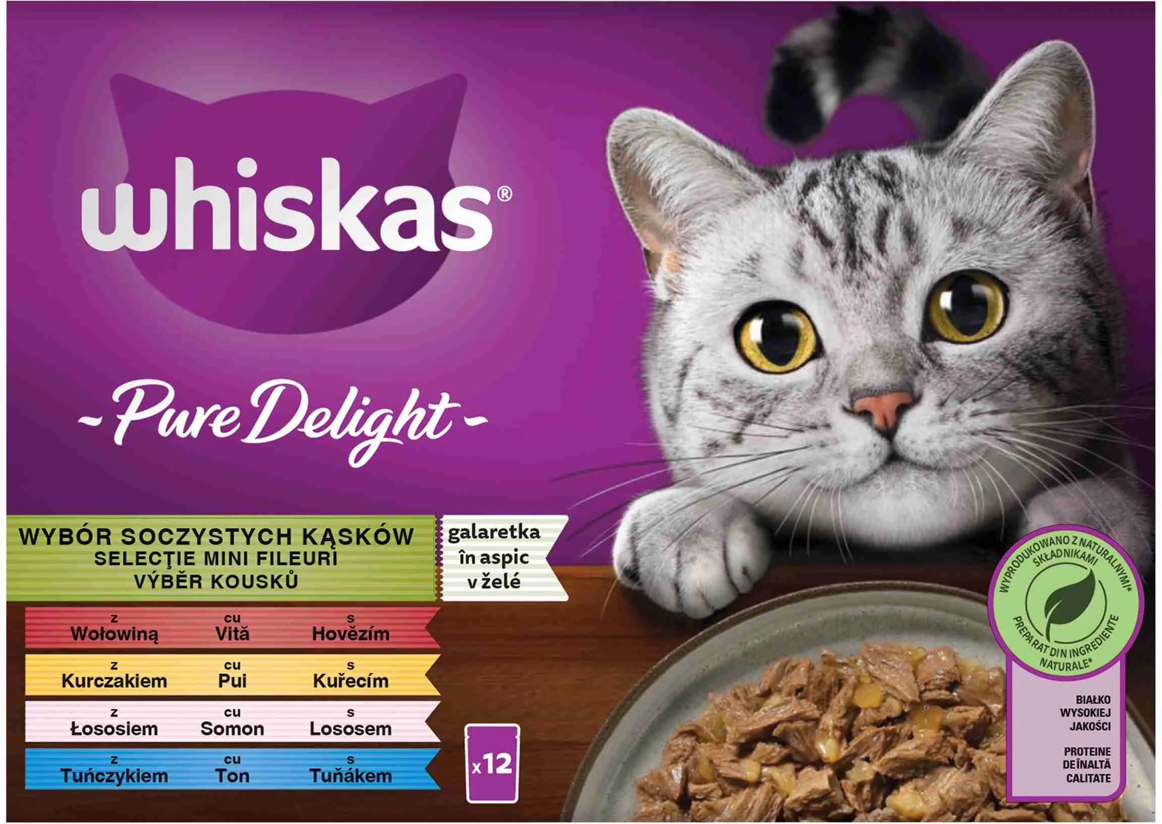 WHISKAS Kapsička Pure Delight mixovaný výber v želé 12pack 12×85g, kapsička pre mačky