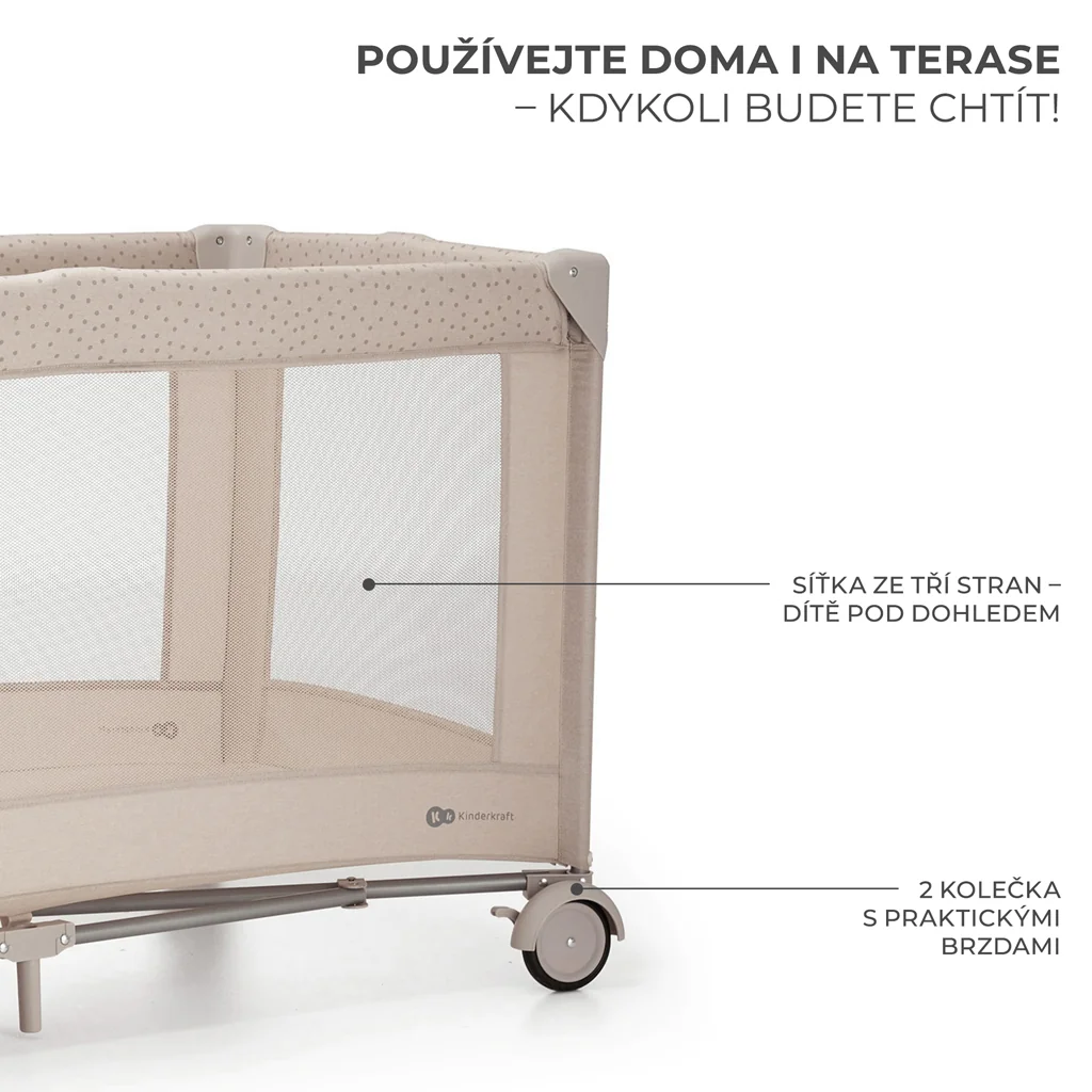 KINDERKRAFT Postieľka cestovná Joy 2 Beige 1×1 ks, cestovná postieľka