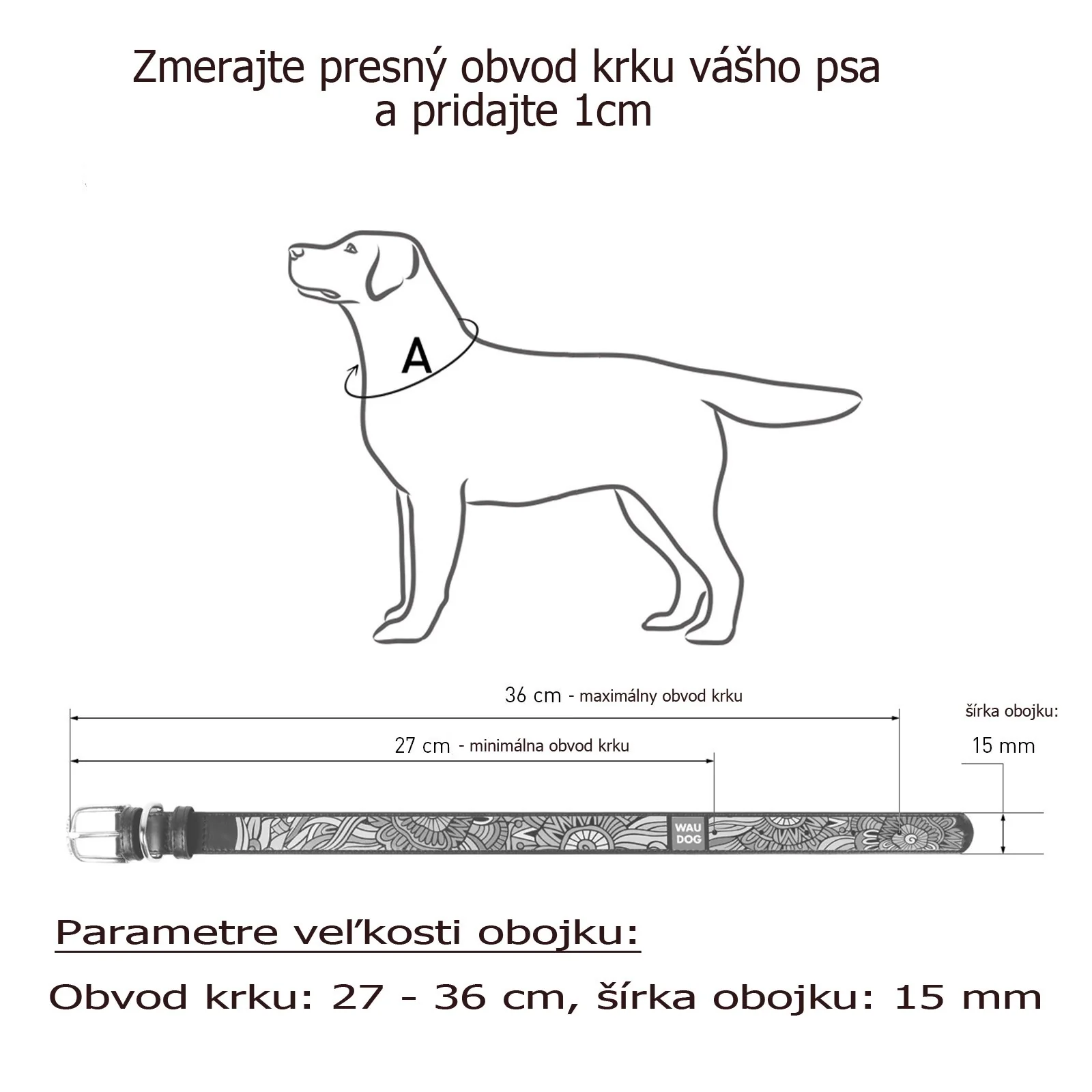 Kožený obojok so vzorom FLOWERS biely, Obvod krku: 38-49 cm, širka: 25 mm 