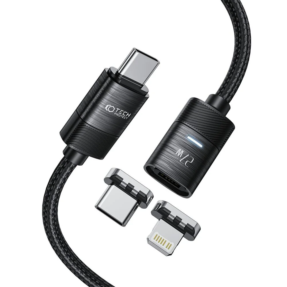 Tech-Protect Ultraboost magnetický kábel USB-C - USB-C / Lightning 27W 3A 2m, čierny