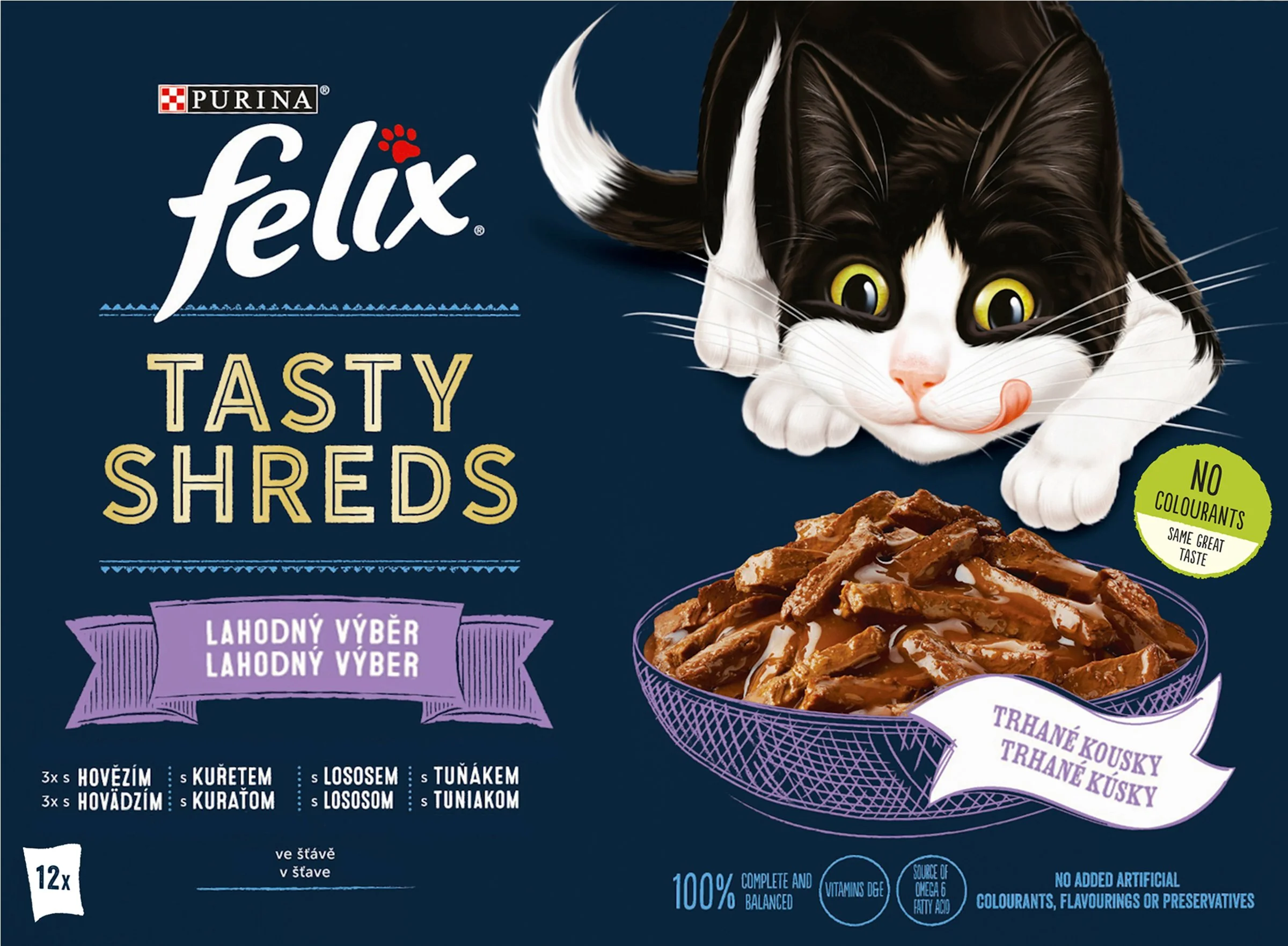 FELIX TASTY SHREDS Multipack 6(12x80g) hovädzie/kura/losos/tuniak v šťave