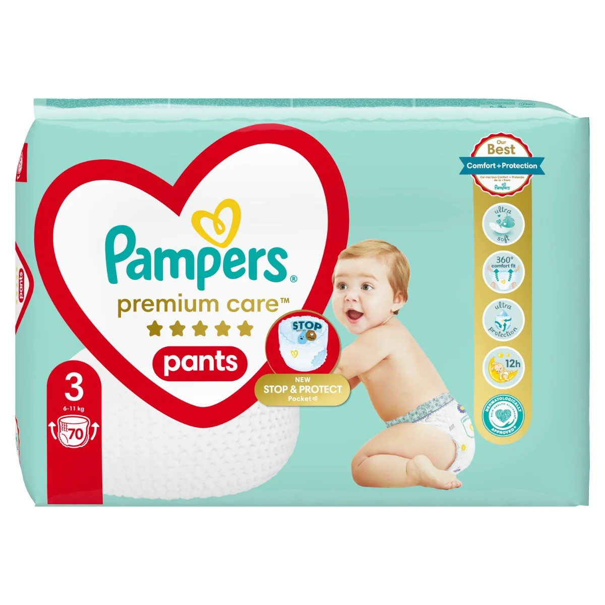 Pampers Premium Care plienkové nohavičky veľkosť 3, 70 ks, 6kg-11kg 1×70 ks, plienkové nohavičky