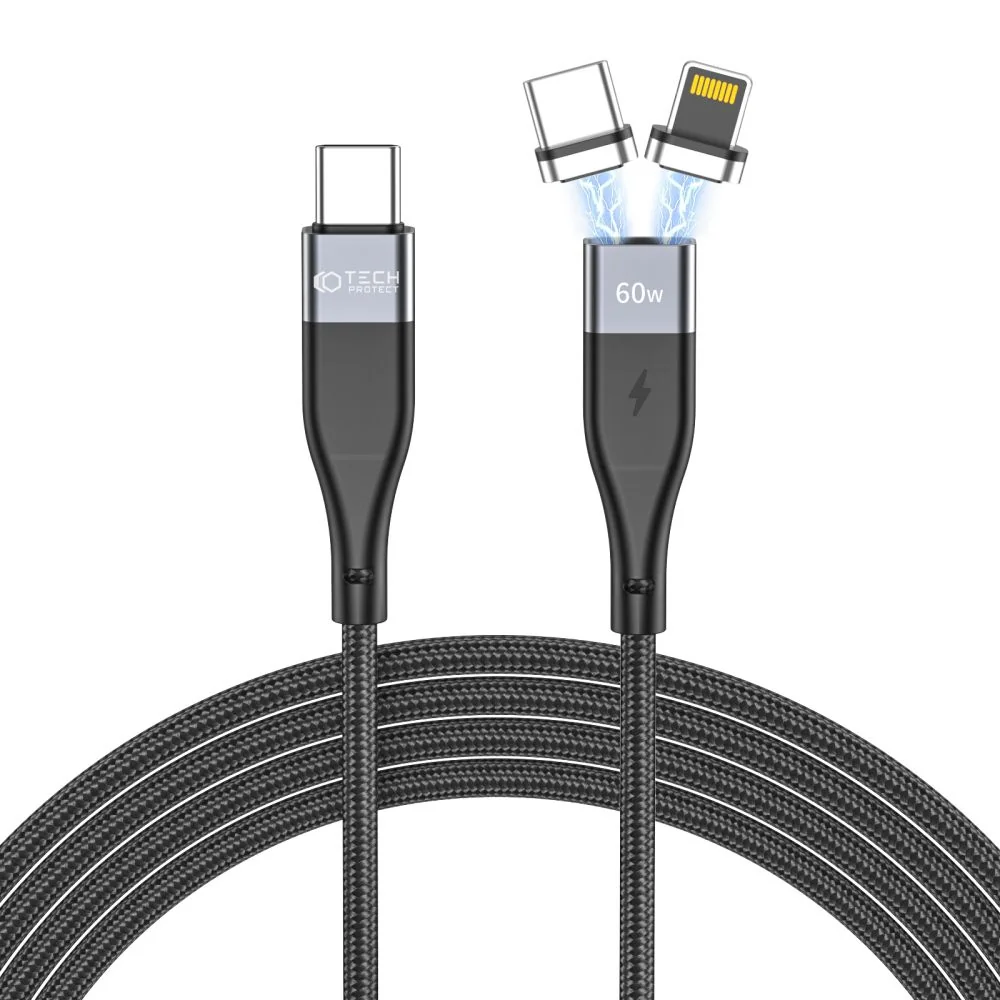 Tech-Protect Ultraboost magnetický kábel USB-C - USB-C / Lightning 3A 60W 1m, čierny