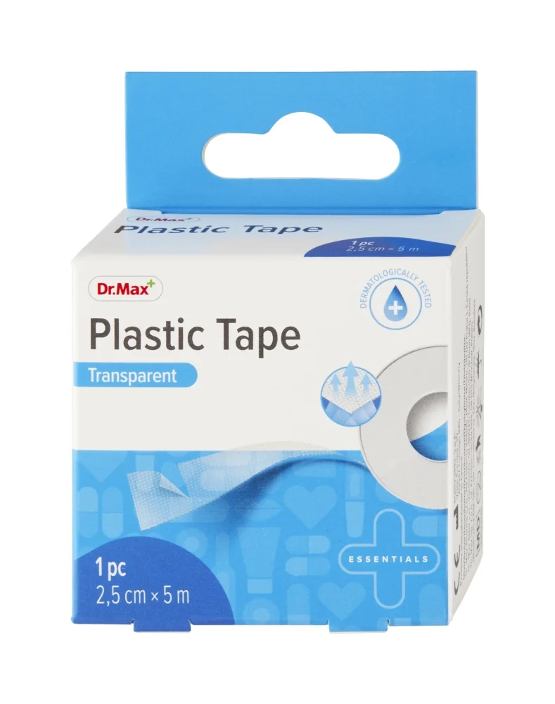 Dr. Max Plastic Tape 2,5 cm x 5 m 1×1 ks, priehľadná páska na cievke, 2,5 cm x 5 m