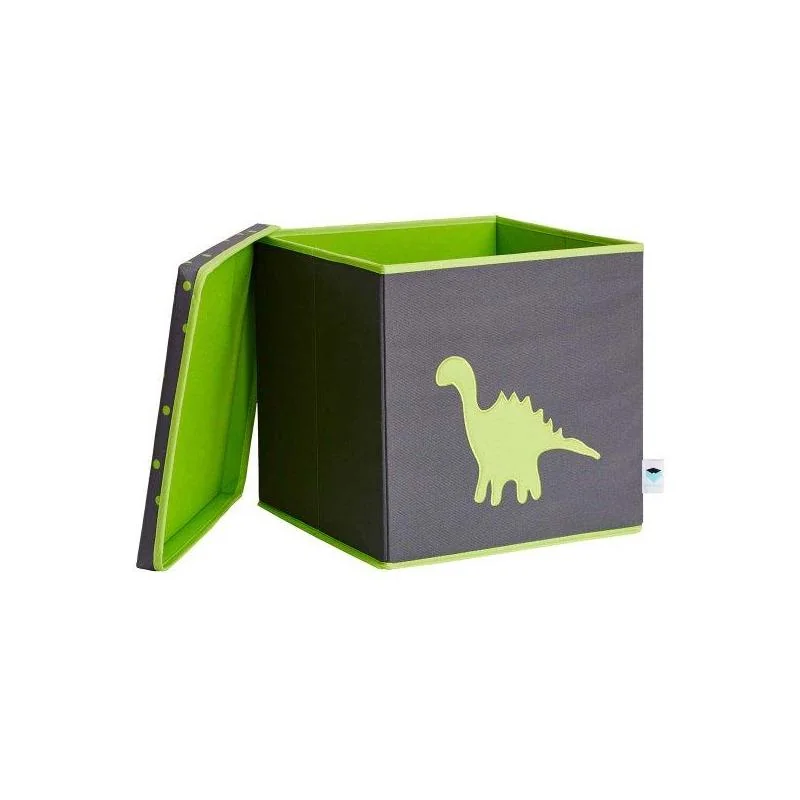 LOVE IT STORE IT - Úložný box na hračky s krytom - šedý, zelený dinosaurus 