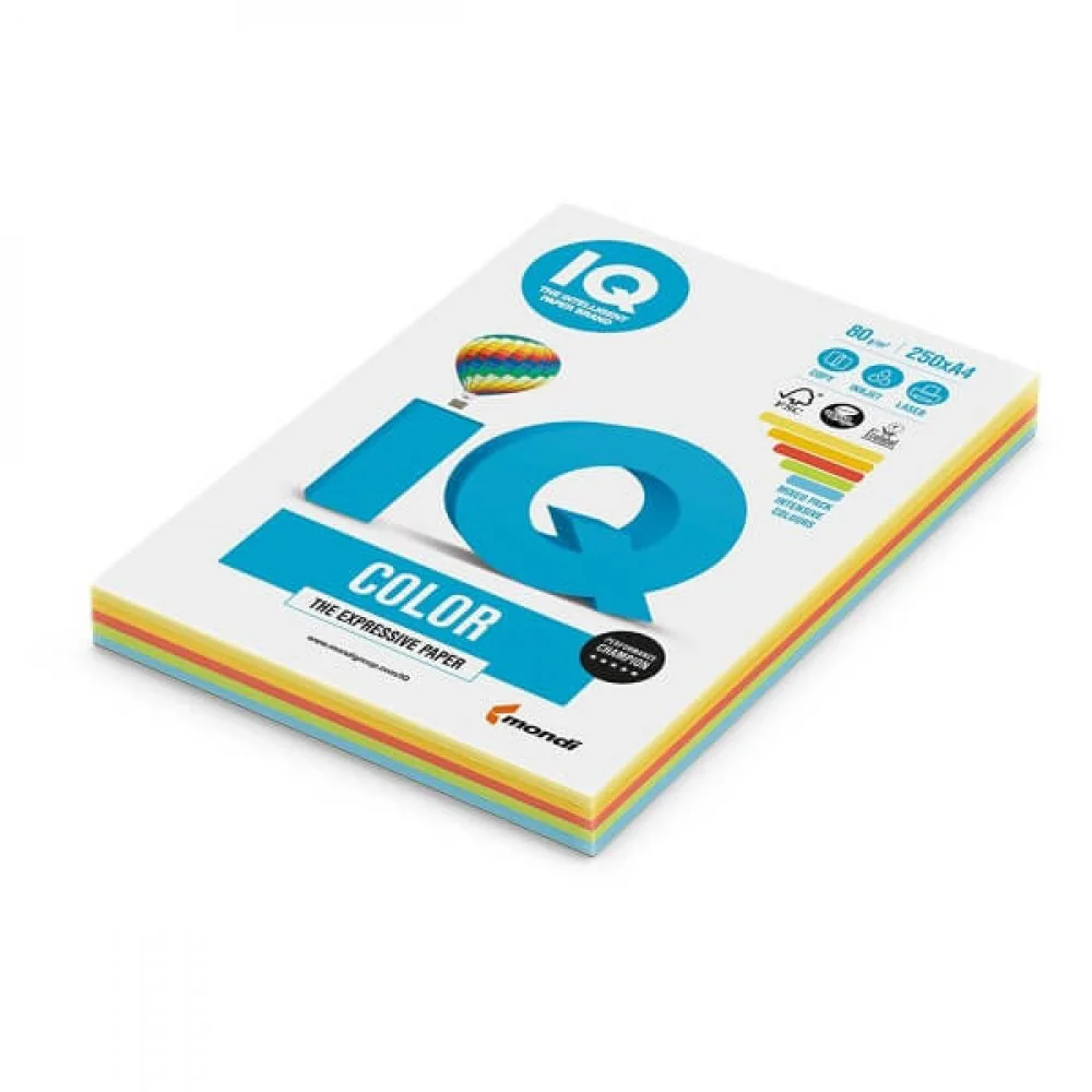 Farebný papier IQ color 5x50 mix intenzívne farby, A4, 80g-Mondi 