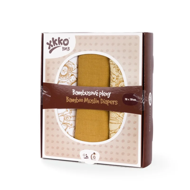 XKKO BMB Bambusová plienka, Safari Honey Mustard, MIX 3ks, 70x70 