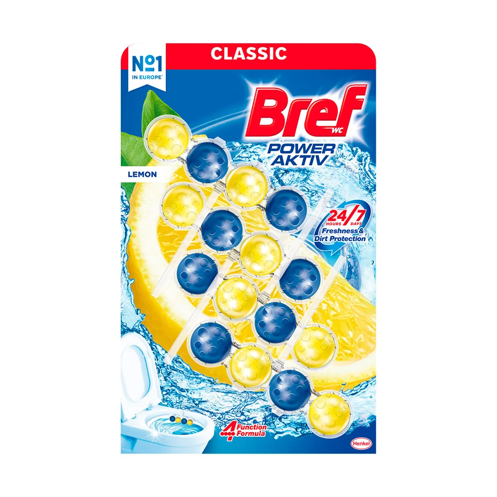 Bref Power Aktiv tuhý WC blok Lemon 4×50 g