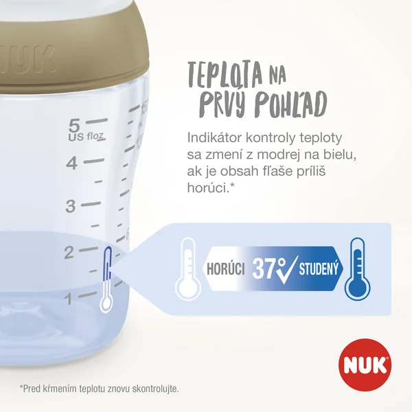 NUK Perfect Match flaša sklo s kontrolou teploty 230 ml 1×1 ks, dojčenská fľaša