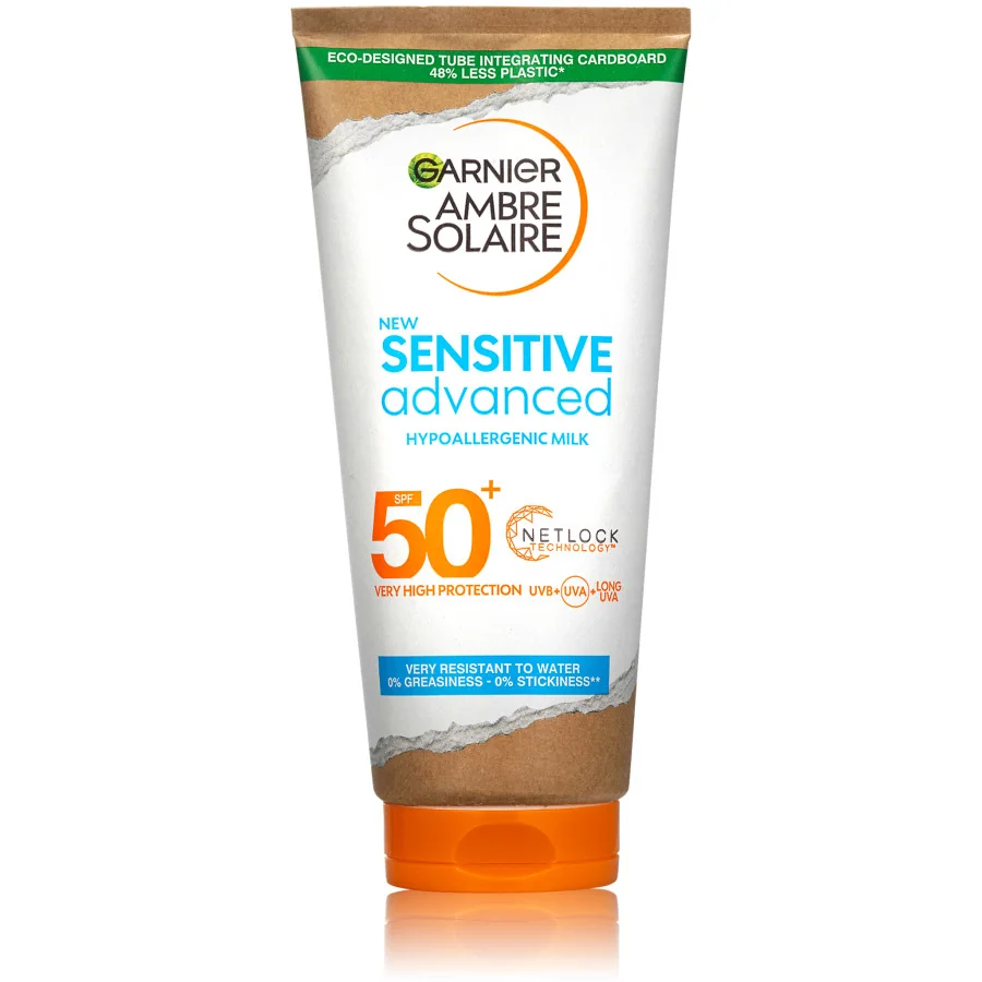 Garnier Ambre Solaire Sensitive Advanced opaľovacie mlieko, veľmi vysoká ochrana svetlá citlivá pokožka, SPF 50+, 175 ml 1×175 ml mlieko