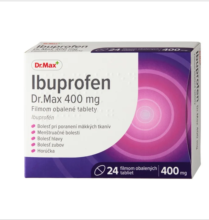 Ibuprofen Dr. Max 400 mg filmom obalené tablety 1×24 tbl, tlmí bolesť, zápal a znižuje horúčku