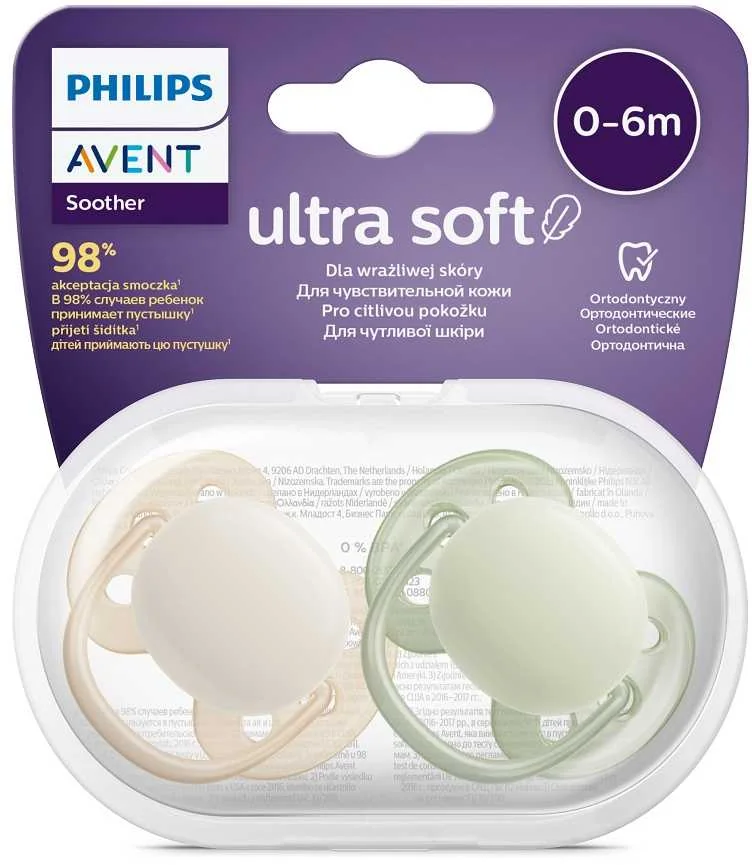 Philips AVENT Cumlík Ultrasoft Premium neutral 0-6m chlapec 2 ks 1×2 ks, cumlík