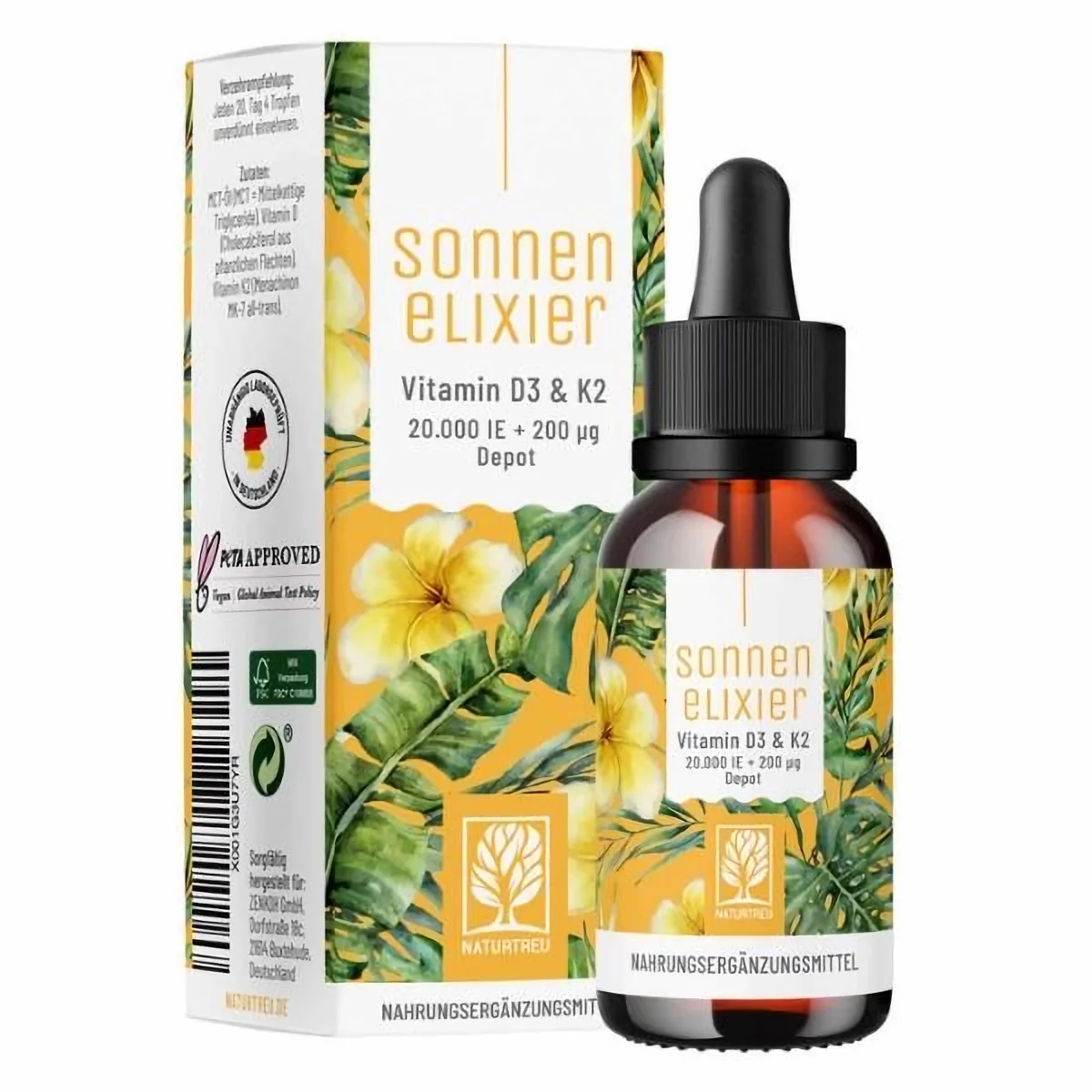 Naturtreu Slnečný elixír Vitamín D3 & K2 MK7 vegan kvapky, 30 ml 