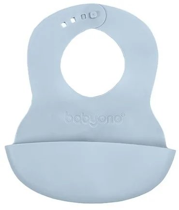 BABYONO Podbradník mäkký plastový s vreckom bez BPA blue 6m+ 1×1 ks, plastový podbradník