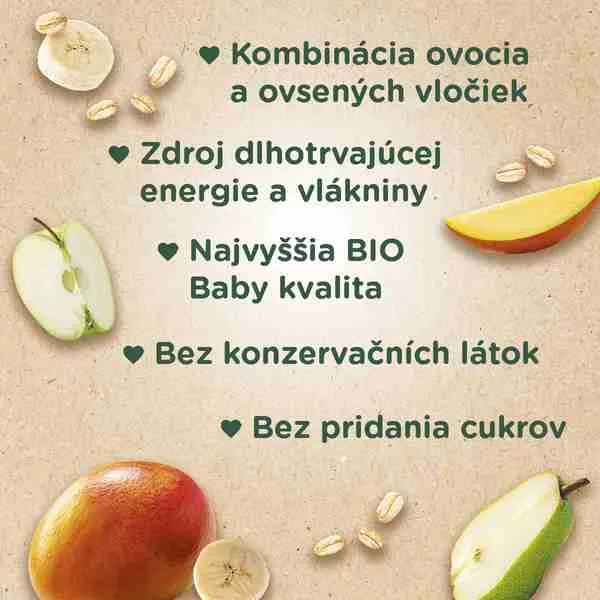 SUNAR BIO HOPSACEK mango, banán, hruška, jablko, ovos 1×100 g, ovocný príkrm