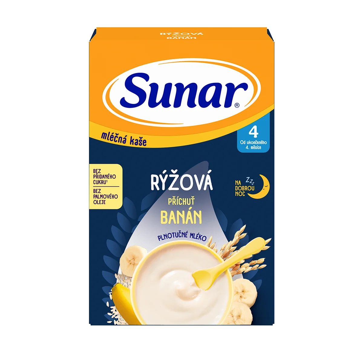 Sunar mliečna kaša ryžová príchuť banán na dobrú noc 1x210 g, instantná, obilno-mliečna kaša, od ukončeného 4. mesiaca