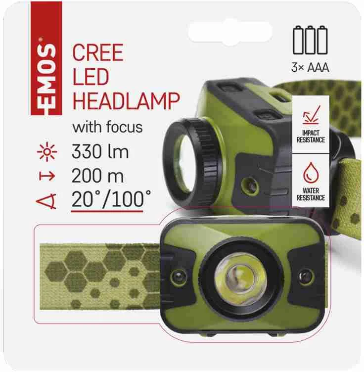 ČELOVKA CREE LED + ČERVENÁ LED S FOCUSOM 3×AAA 1×1 ks, LED čelovka