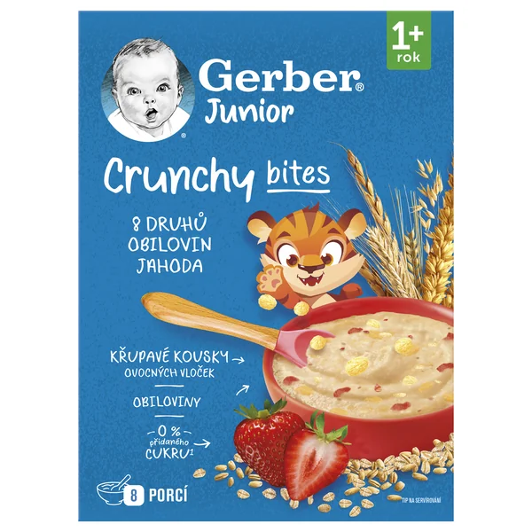 Gerber Junior Nemliečna kaša s chrumkavými kúskami jahodová