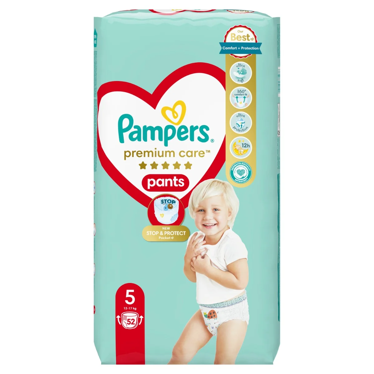 Pampers Premium Care plienkové nohavičky veľkosť 5, 52 ks, 9kg-17kg 1×52 ks, plienkové nohavičky