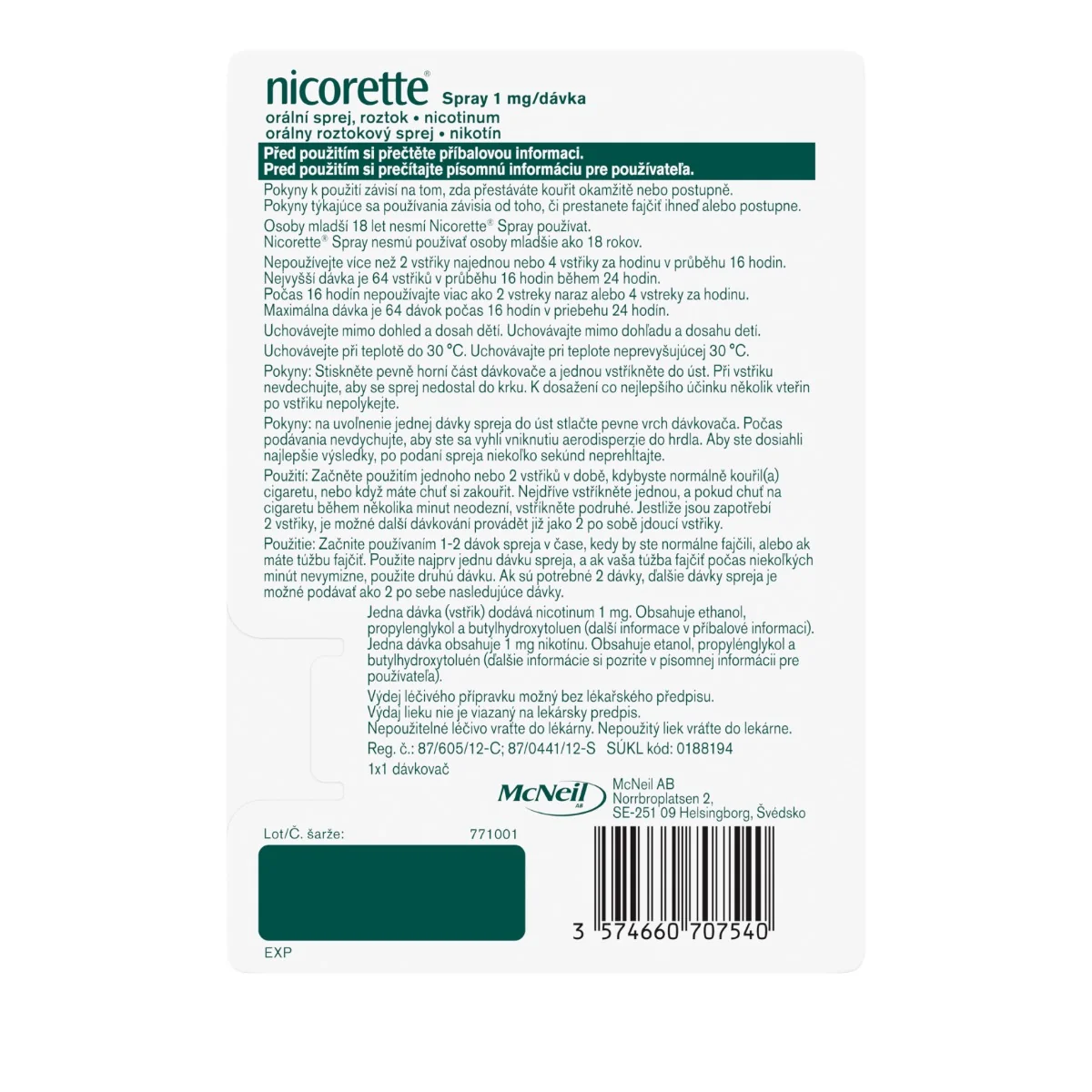 Nicorette® Spray 1 mg/dávka 1×13,2 ml, orálny roztokový sprej