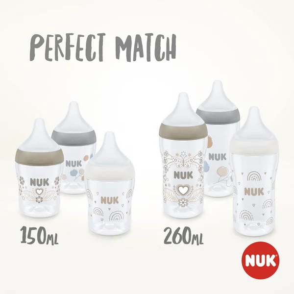 NUK Perfect Match flaša s kontrolou teploty 150 ml 1×1 ks, dojčenská fľaša