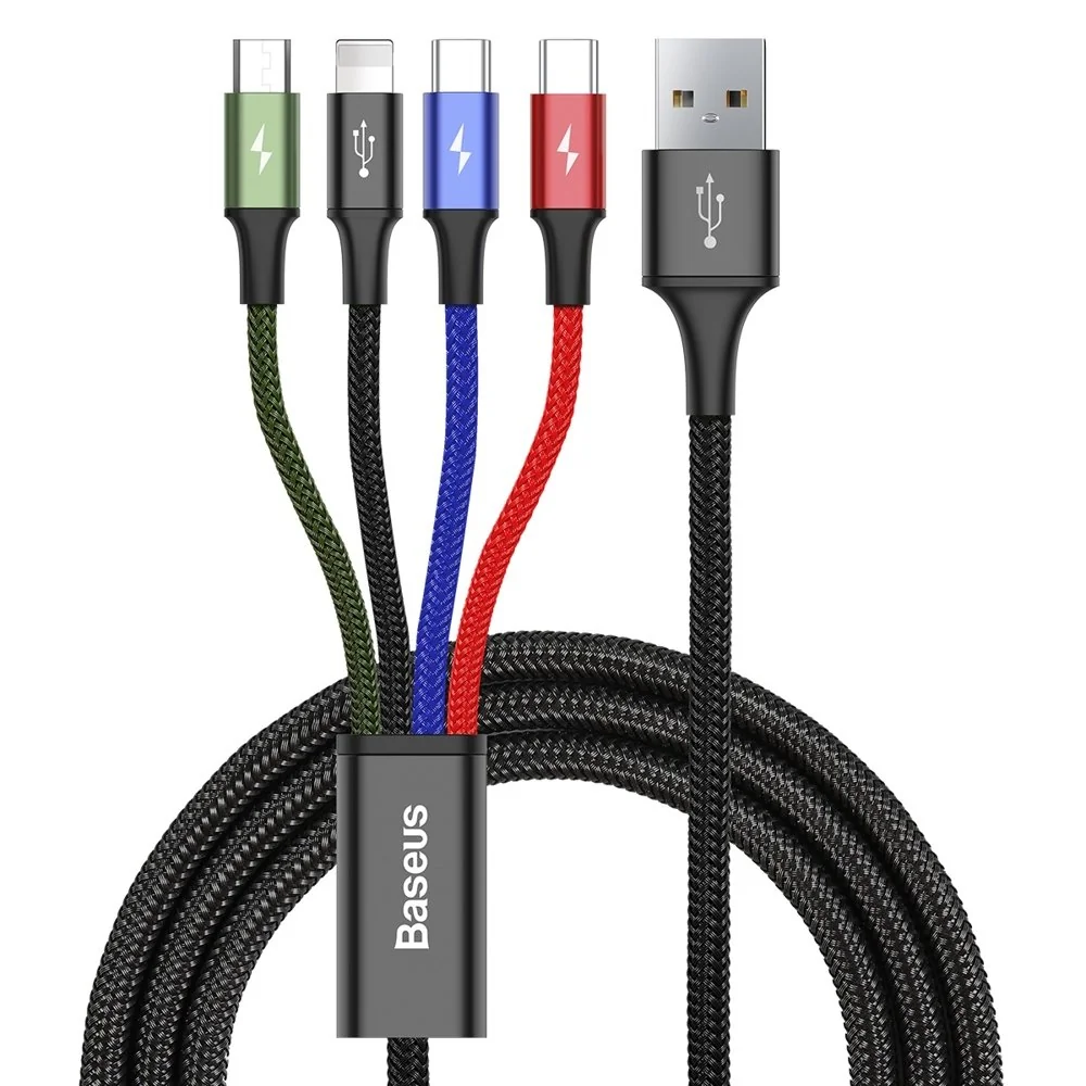 Baseus 4in1 kábel USB - 2x USB-C / Lightning / micro USB 3.5A 1.2m, či erny