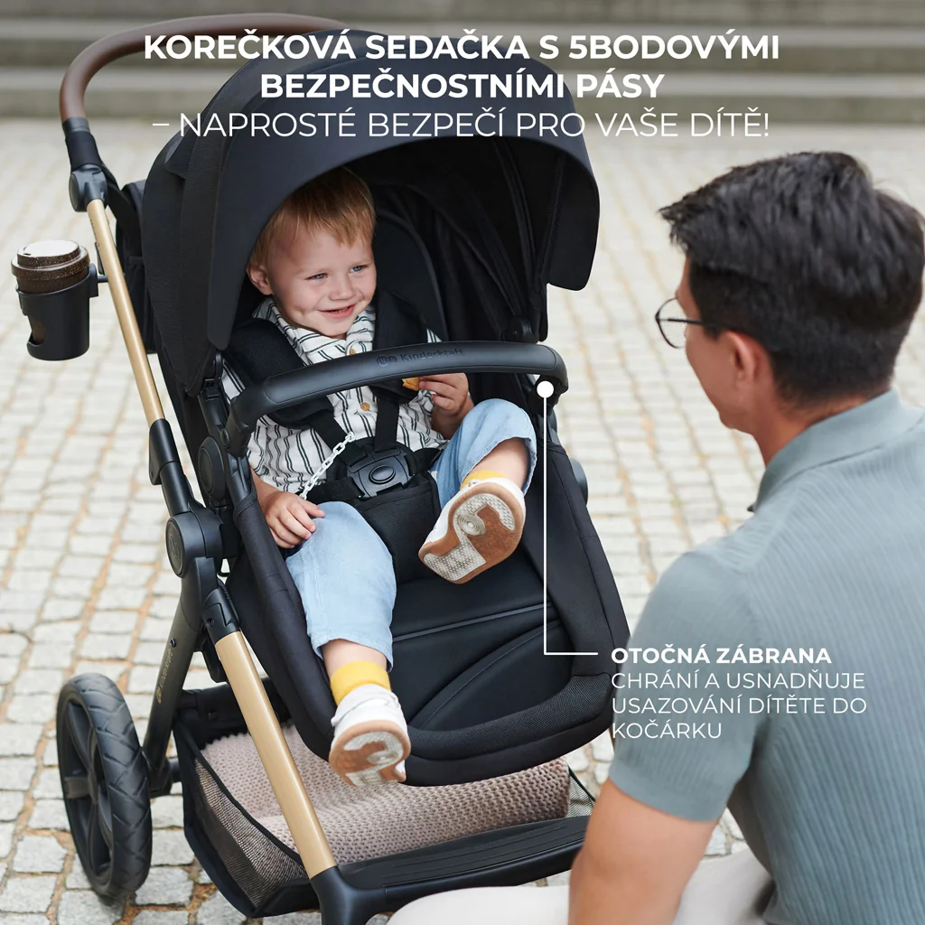 KINDERKRAFT Kočík kombinovaný Moov 2 3v1 Pure Black - penové kolesá 1×1 ks, kombinovaný kočík